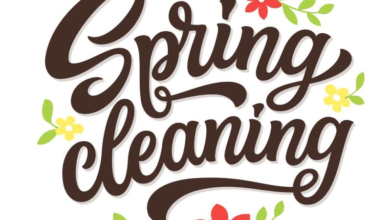 Spring cleaning. Hand lettering text with flowers and leaves isolated on white background. Vector typography for posters, banners, flyers, social media