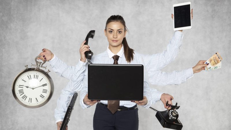 modern businesswoman replaces several people at once